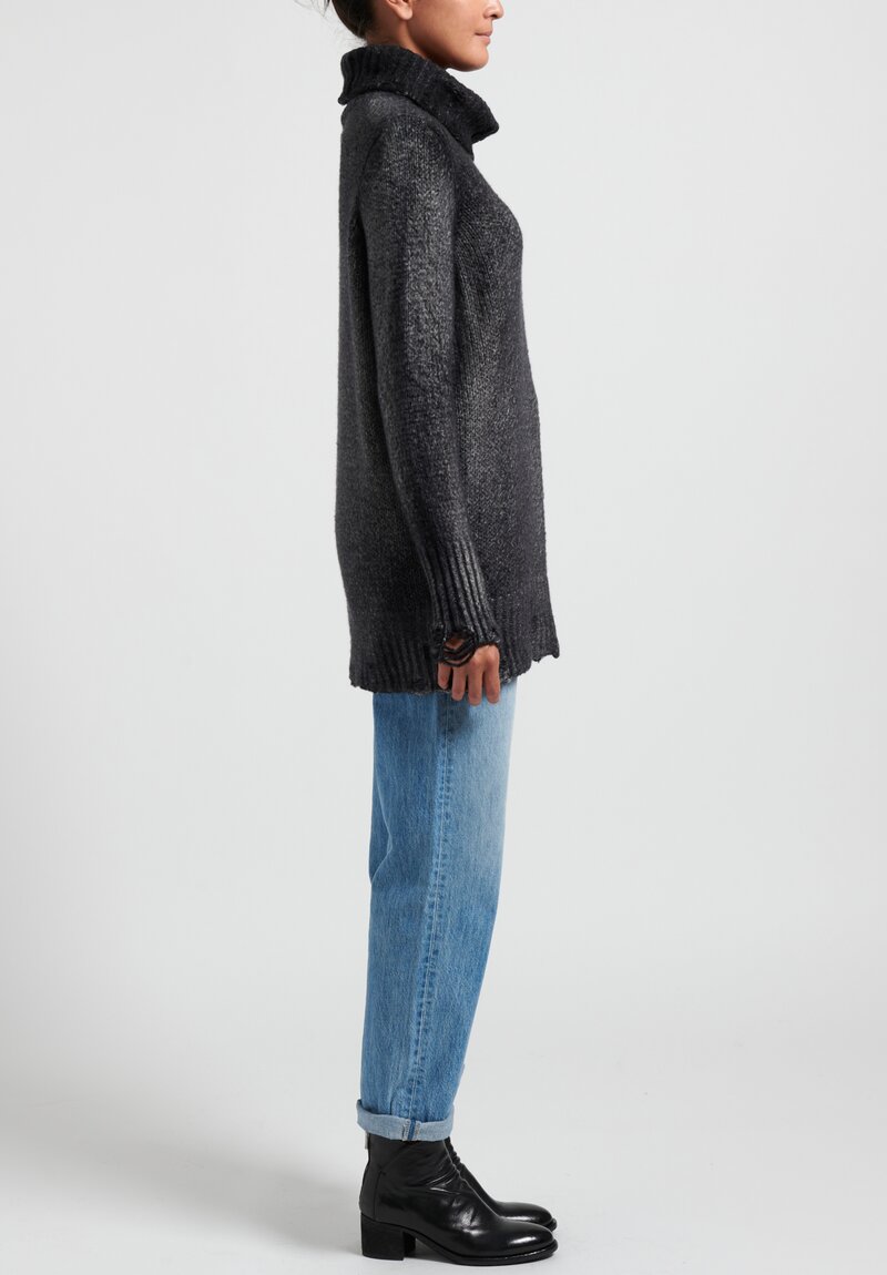 Avant Toi Cashmere/Wool Distressed Cowl Neck Sweater in Nero