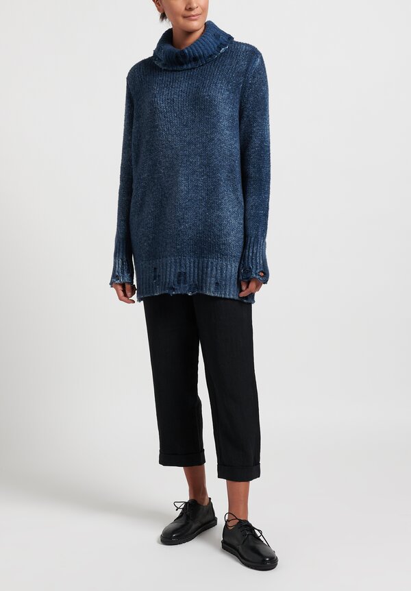 Avant Toi Cashmere/Wool Distressed Cowl Neck Sweater Deep Blue