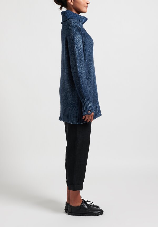 Avant Toi Cashmere/Wool Distressed Cowl Neck Sweater Deep Blue