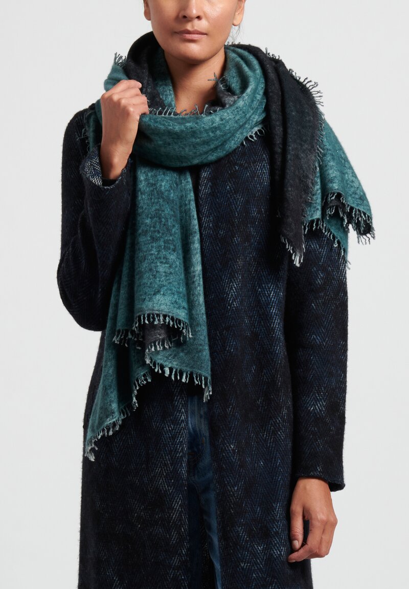 Avant Toi Felted & Knitted Scarf in Nero/Pavone Green	