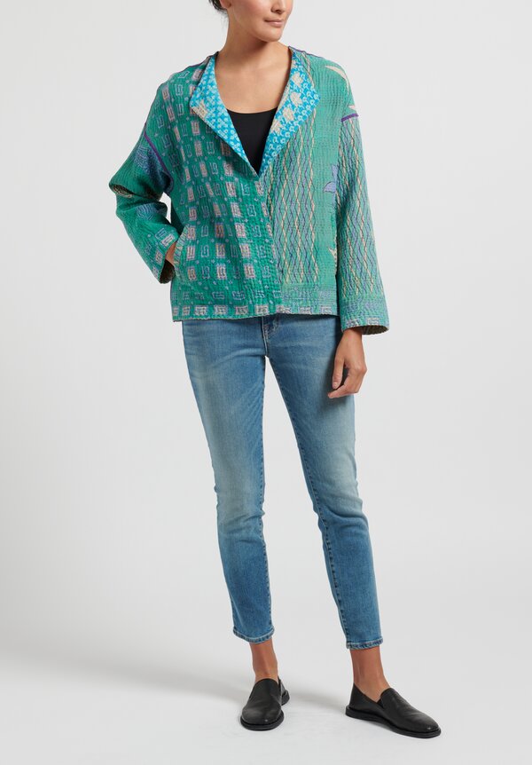 Mieko Mintz 4-Layer Vintage Cotton Short Jacket in Teal/Cream	