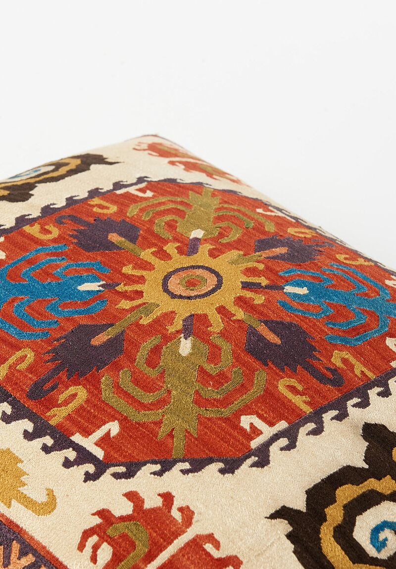 Caucasian Embroidered Karabag Sunburst Lumbar Pillow	