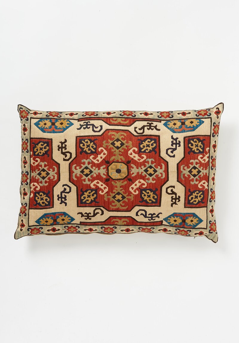Caucasian Embroidered Karabag Red Center Lumbar Pillow	