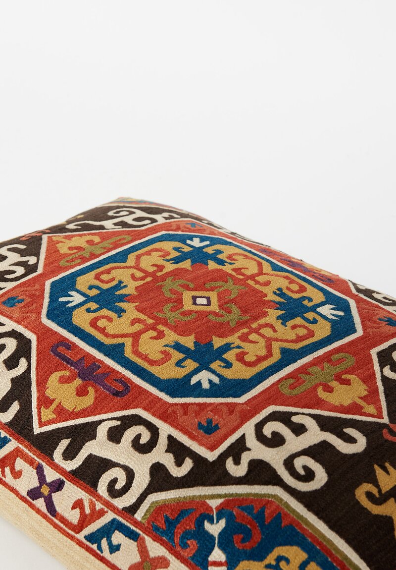 Caucasian Embroidered Karabag Floral Border Lumbar Pillow	