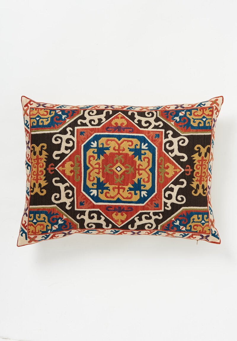 Caucasian Embroidered Karabag Floral Border Lumbar Pillow	