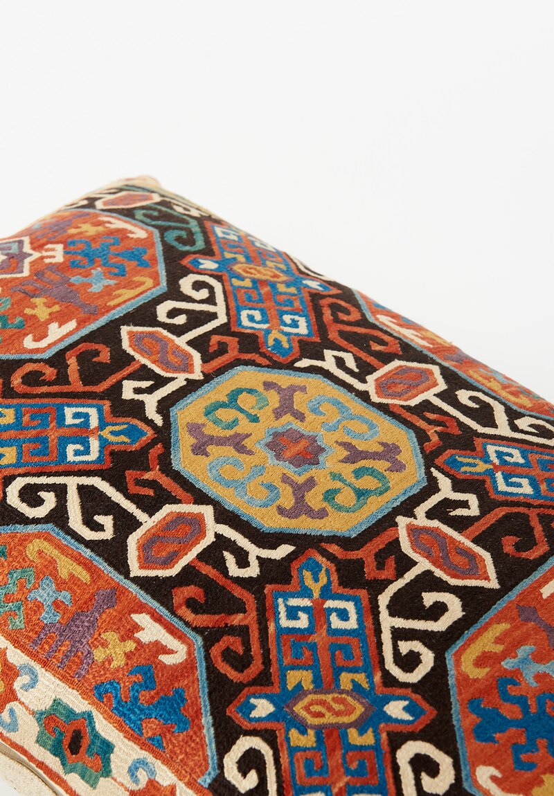 Caucasian Embroidered Karabag Gold Center Lumbar Pillow	