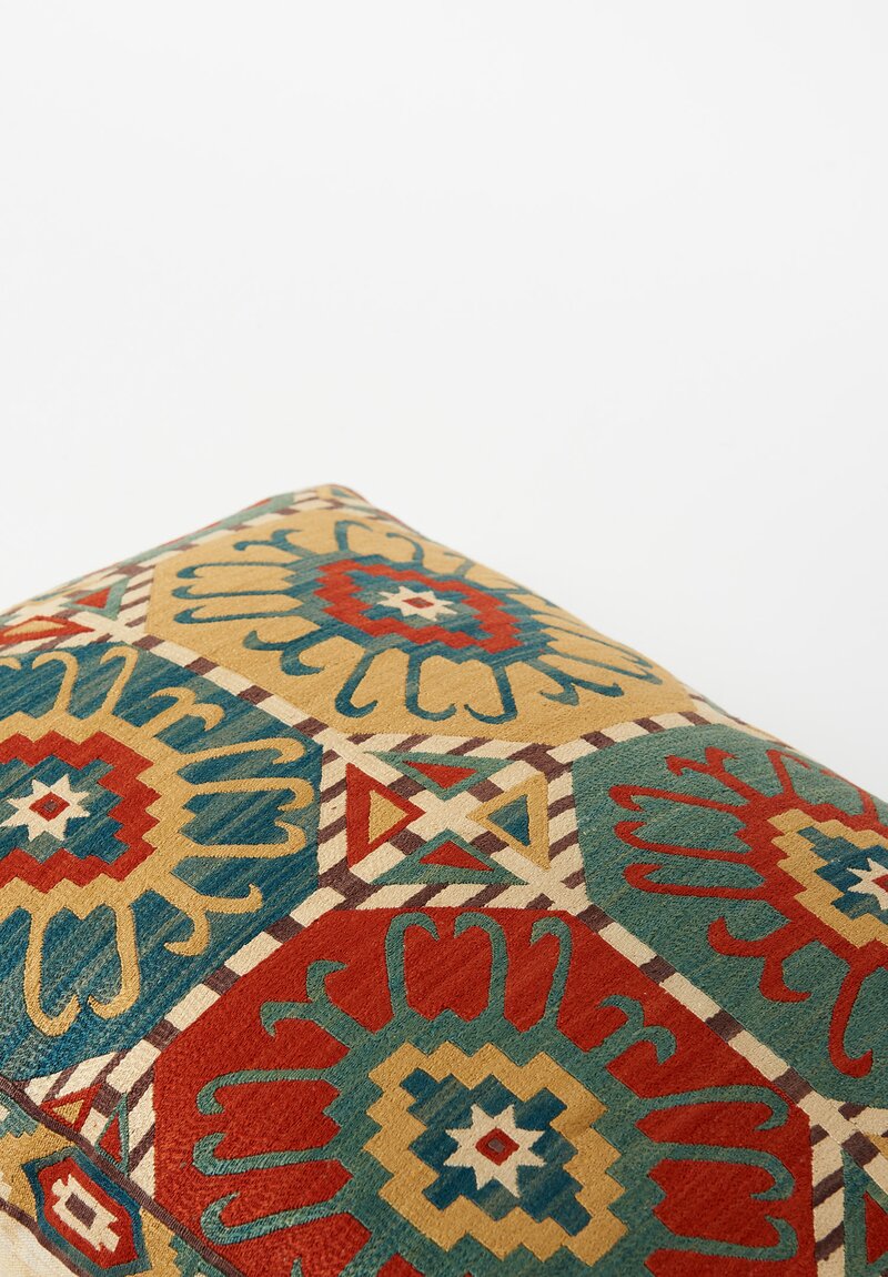 Caucasian Embroidered Karabag Floral Farthing Lumbar Pillow	