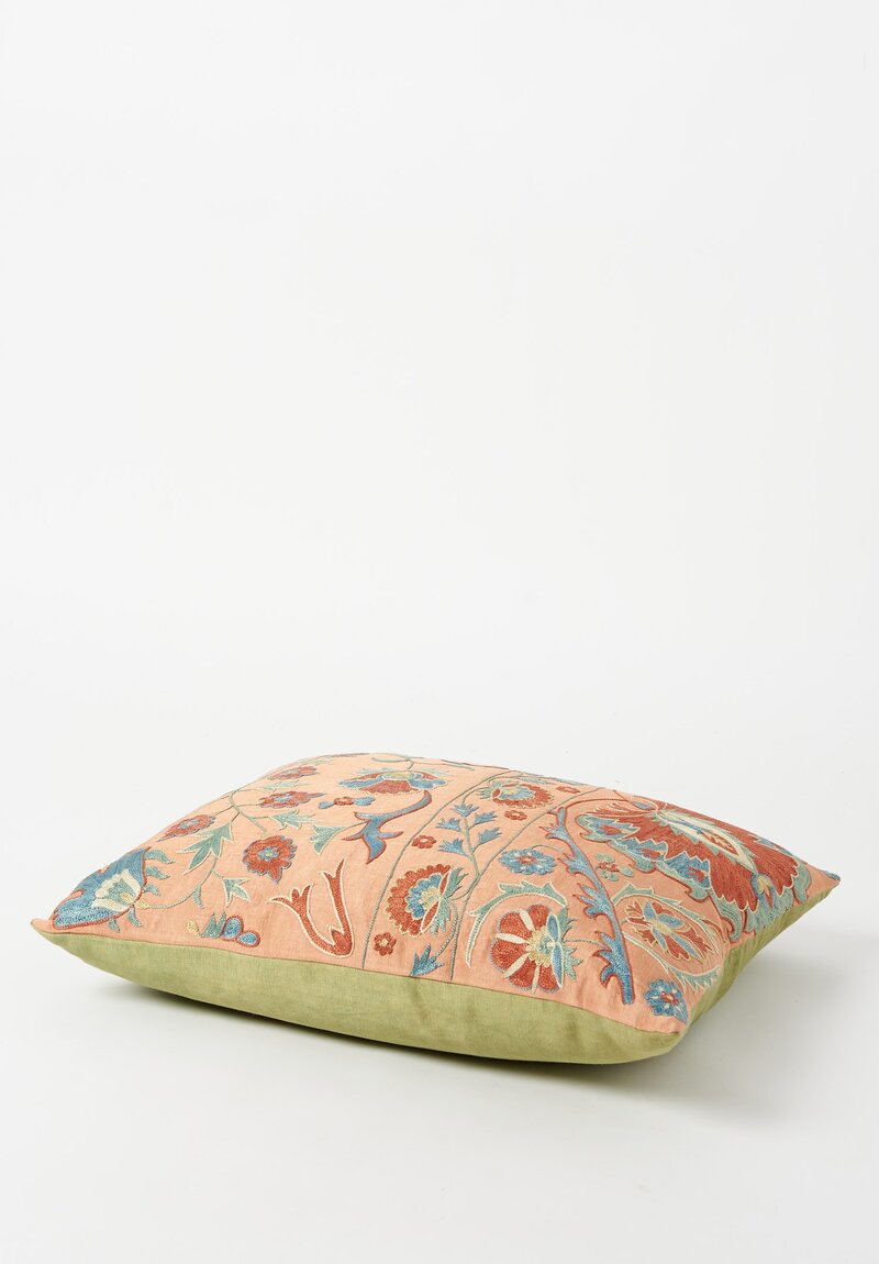 Rectangle Off-Center Stripe Floral Suzani Pillow	