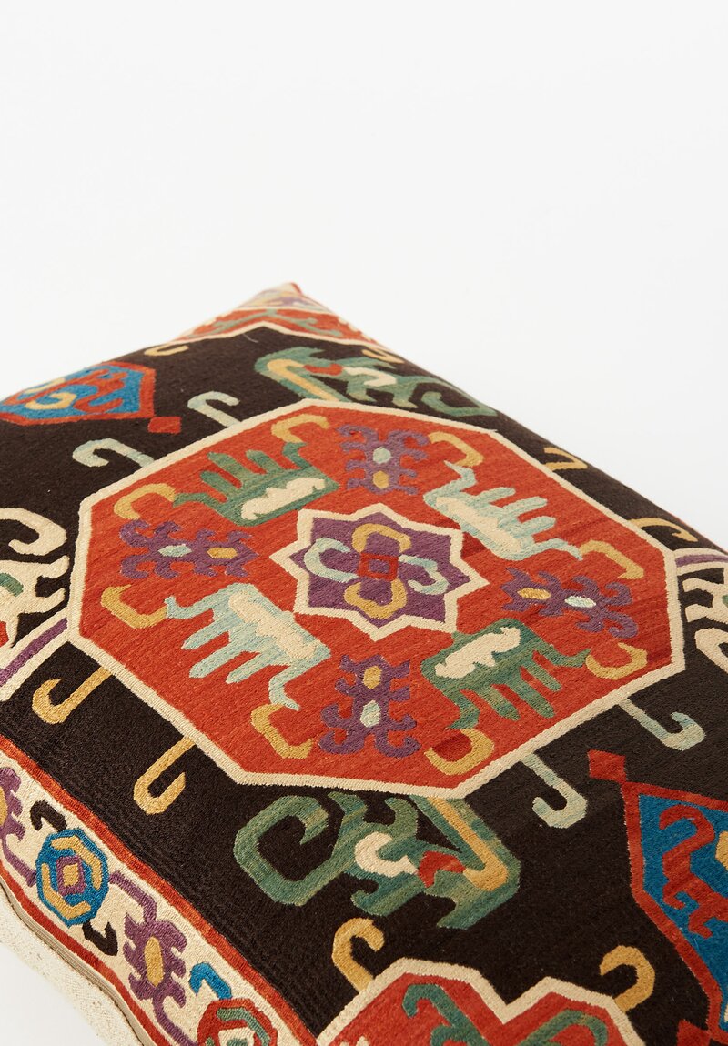Caucasian Embroidered Karabag Floral Center Rectangle Pillow	