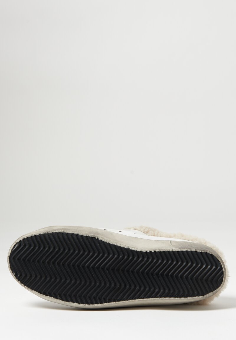 Golden Goose Superstar Sabot Sneaker Slide with Shearling Lining in White	