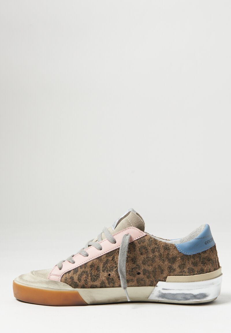 Golden Goose Superstar Penstar Leopard Print Suede Sneaker in Tan/Pink	