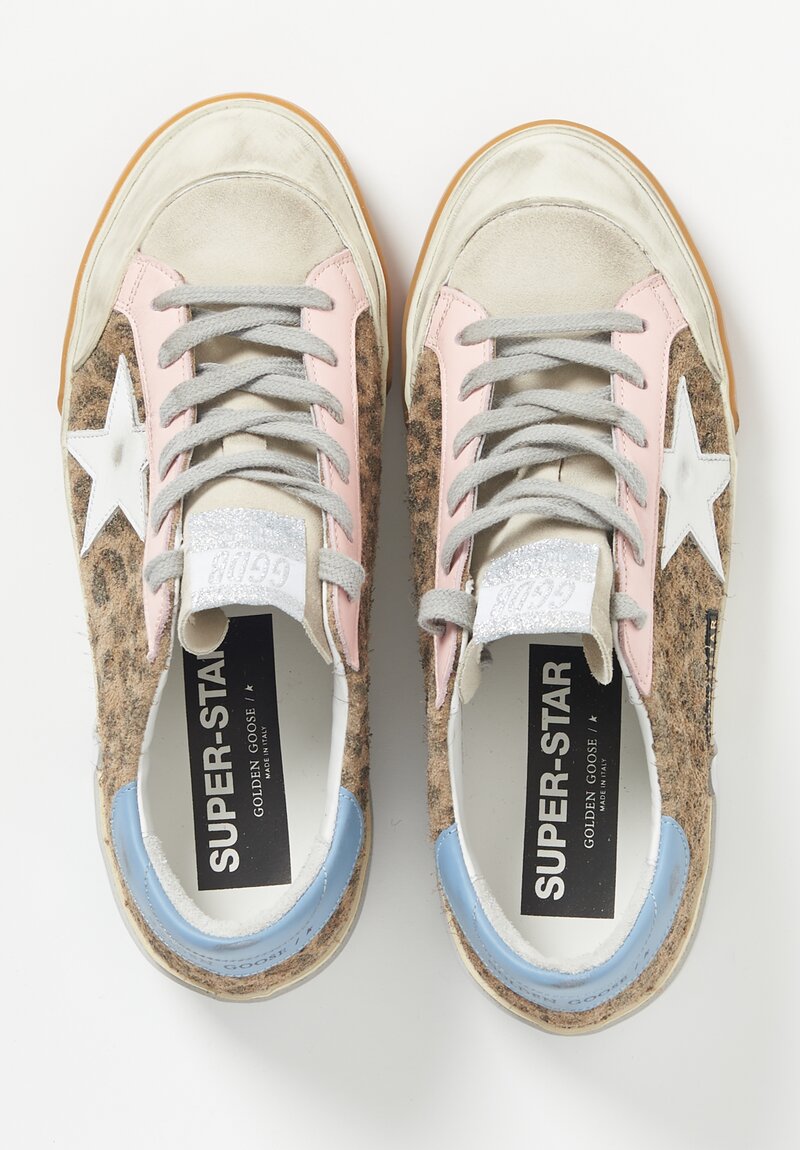 Golden Goose Superstar Penstar Leopard Print Suede Sneaker in Tan/Pink	