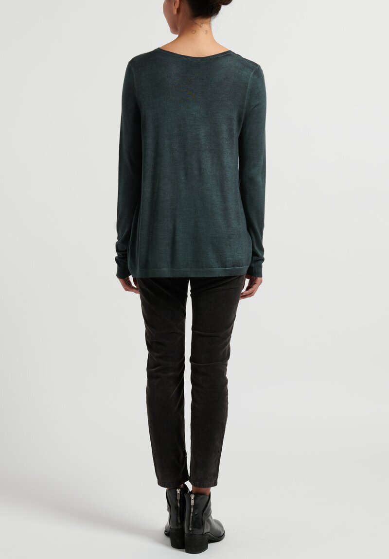 Avant Toi Cashmere/Silk Hand-Painted V-Neck Sweater in Nero/Irish Green	
