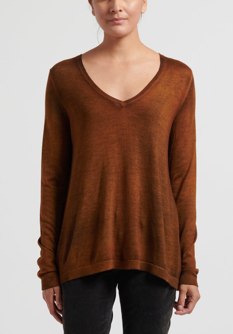 Avant Toi Hand-Painted V-Neck Sweater in Nero/Ocra Orange	
