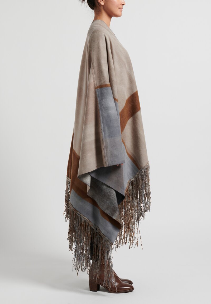 Avant Toi Hand Painted Poncho in Taupe Brown	