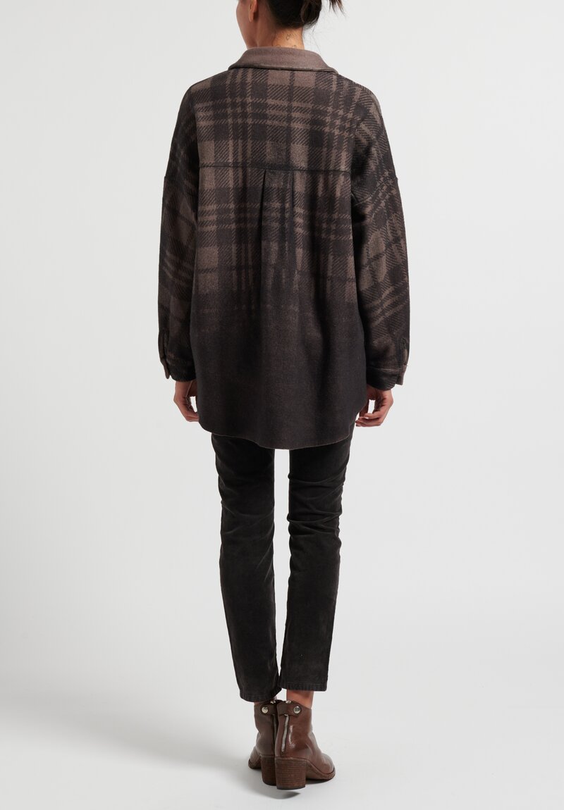 Avant Toi Checkered Felted Shirt in Taupe Brown	