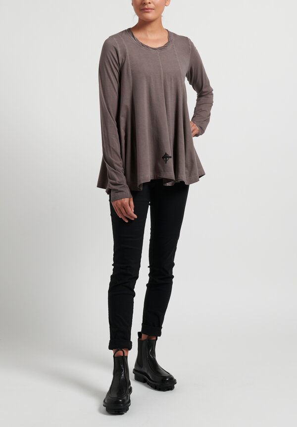 Rundholz Black Label Signature Print Flared Top in Taupe Cloud Brown	