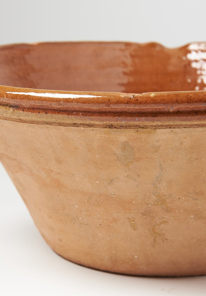 1950s French Rustic Terracotta Dairy Bowl in Caramel Yellow	