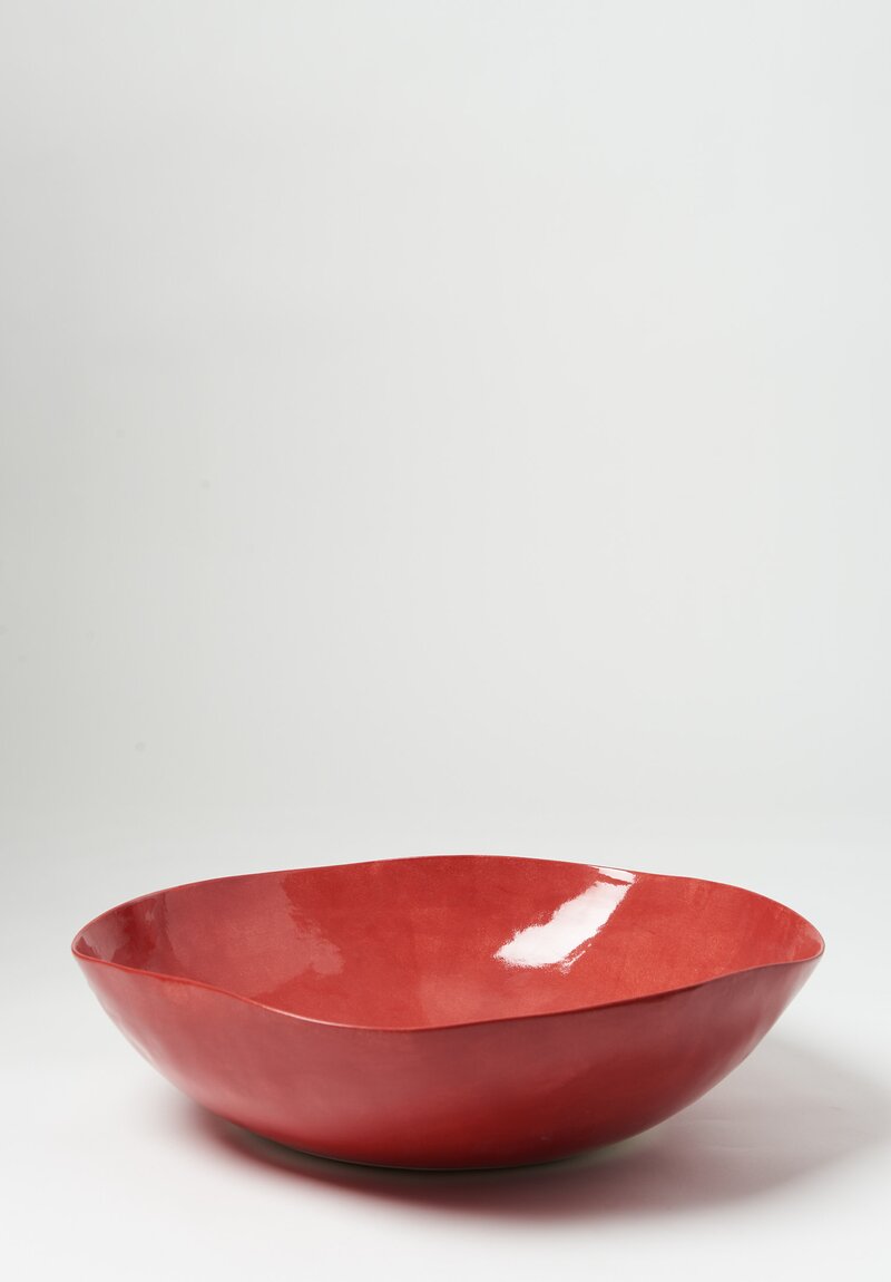 Bertozzi Handmade Porcelain Solid Painted Large Serving Bowl in Rosso	