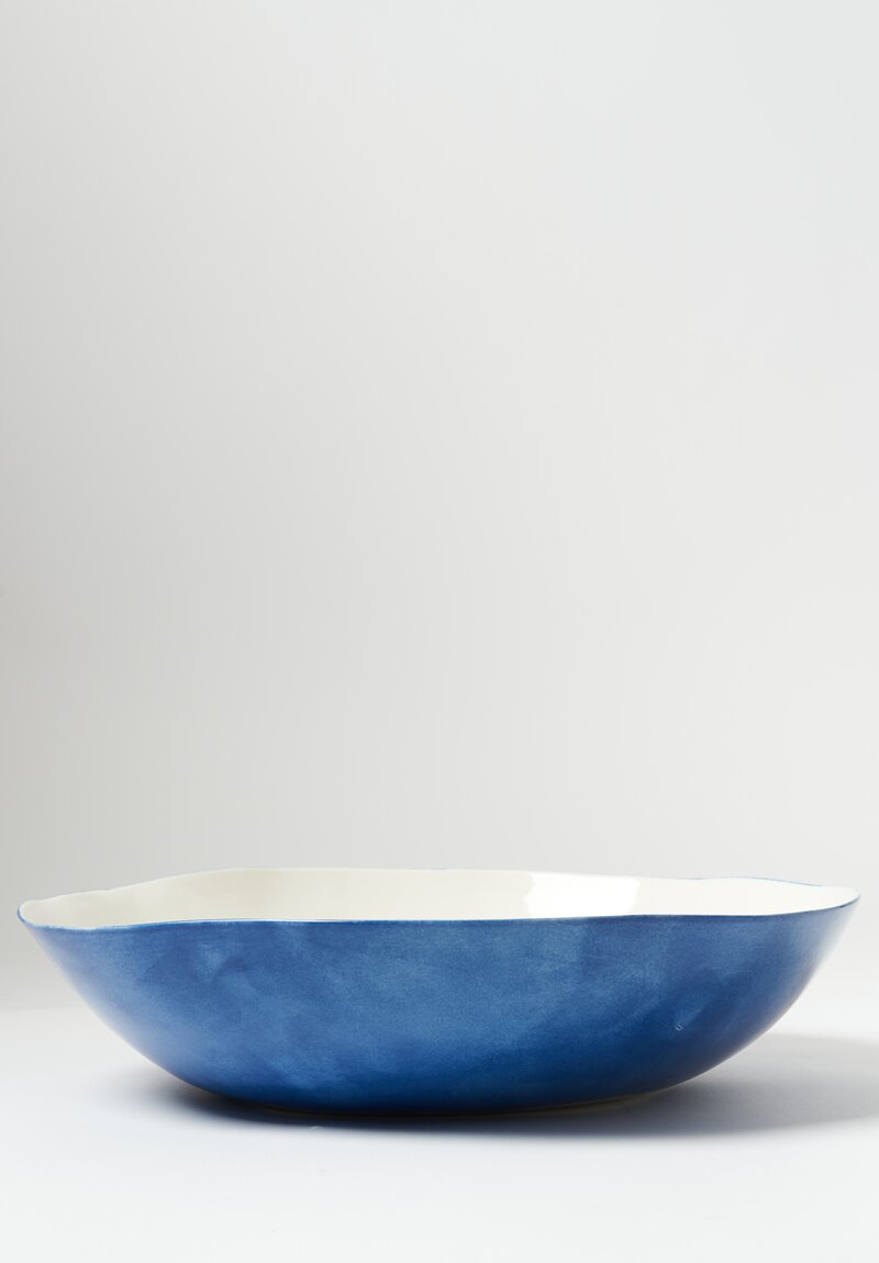 Bertozzi Handmade Porcelain Solid Exterior Large Serving Bowl Blu Medio	
