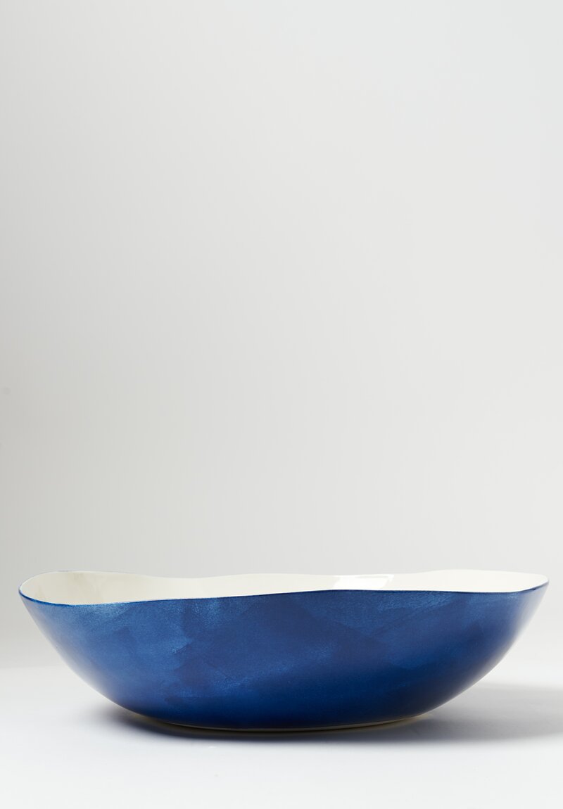 Bertozzi Handmade Porcelain Solid Exterior Large Serving Bowl Blu	