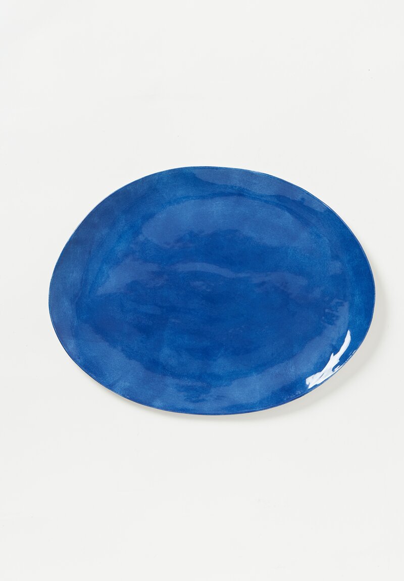 Bertozzi Handmade Porcelain Solid Interior Large Oval Plate Blu Medio	