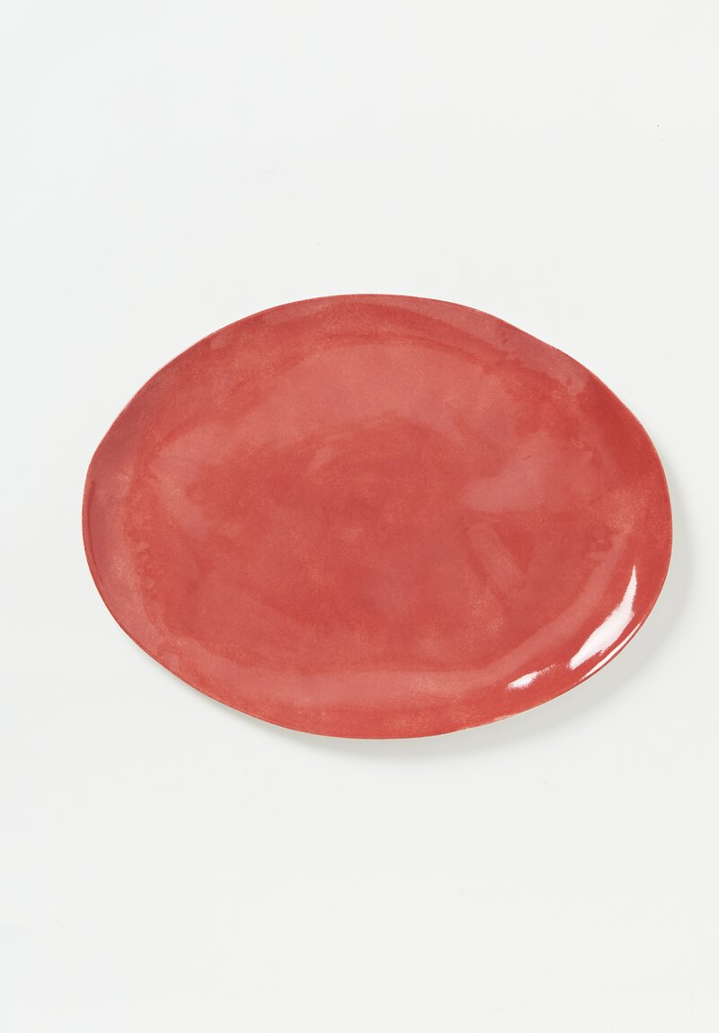 Bertozzi Handmade Porcelain Solid Interior Large Oval Plate Rosso	