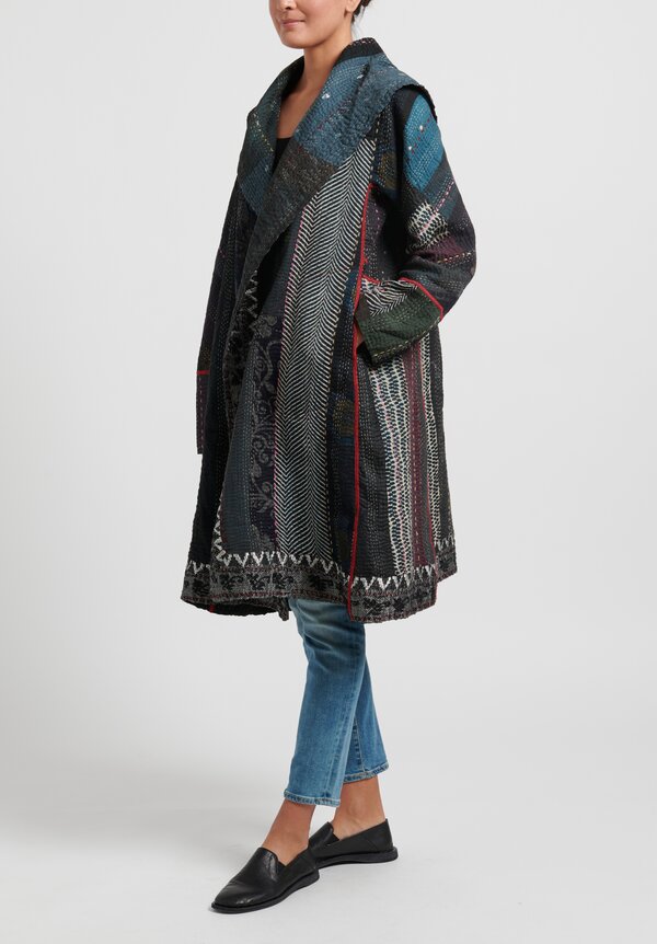 Mieko Mintz 4-Layer Vintage Cotton A-Line Coat in Black/Silver | Santa ...