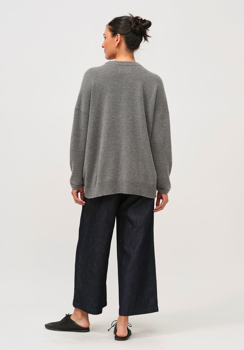 Kaval Cashmere and Sable Loose Knit Sweater in Grey Tweed	