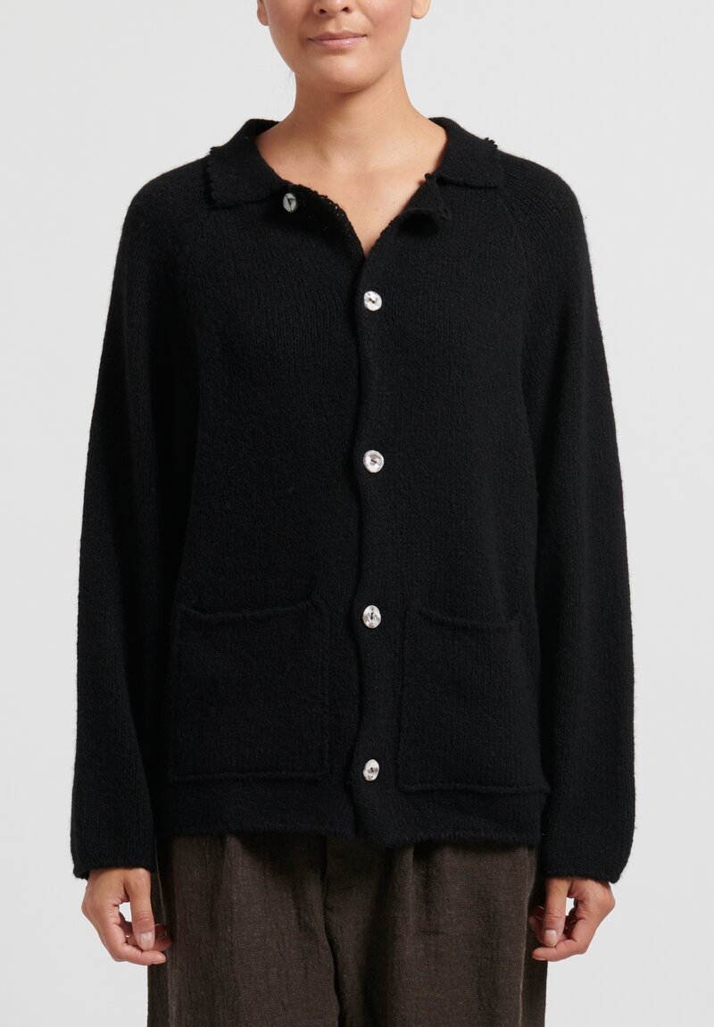 Kaval Cashmere/Sable Knit Cardigan in Black	
