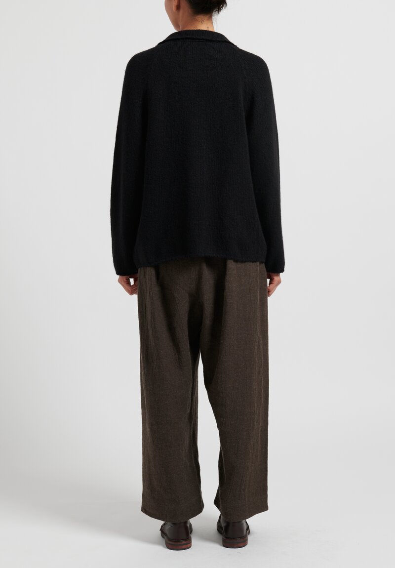 Kaval Cashmere/Sable Knit Cardigan in Black	