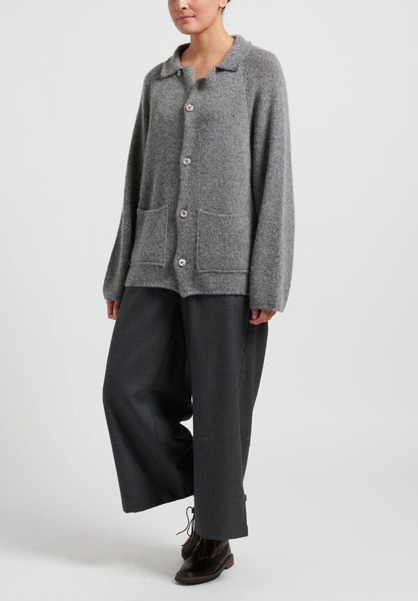 Kaval Cashmere/Sable Knit Cardigan in Grey Tweed	