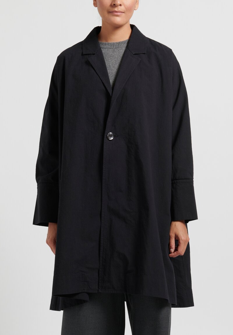 Kaval A-Line Broadcloth Coat in Black	