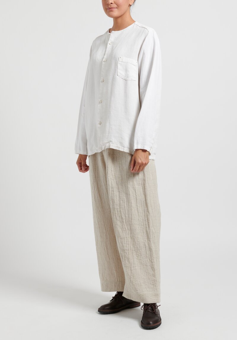 Kaval Embroidered Antique Linen Shirt in Off-White	