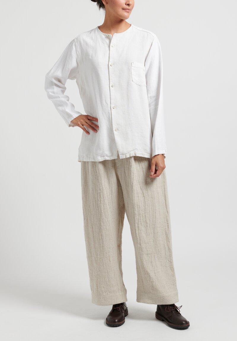 Kaval Embroidered Antique Linen Shirt in Off-White	