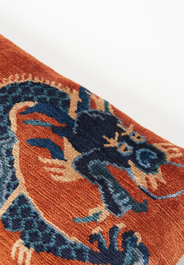 Tibet Home Bamboo Silk/ Cotton Hand Knotted & Woven Lumbar Pillow Dragon Orange	