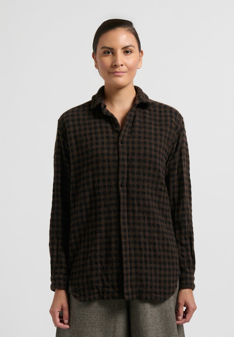 Daniela Gregis Cashmere Checkered ''Uomo'' Shirt in Marrone Brown/Black	