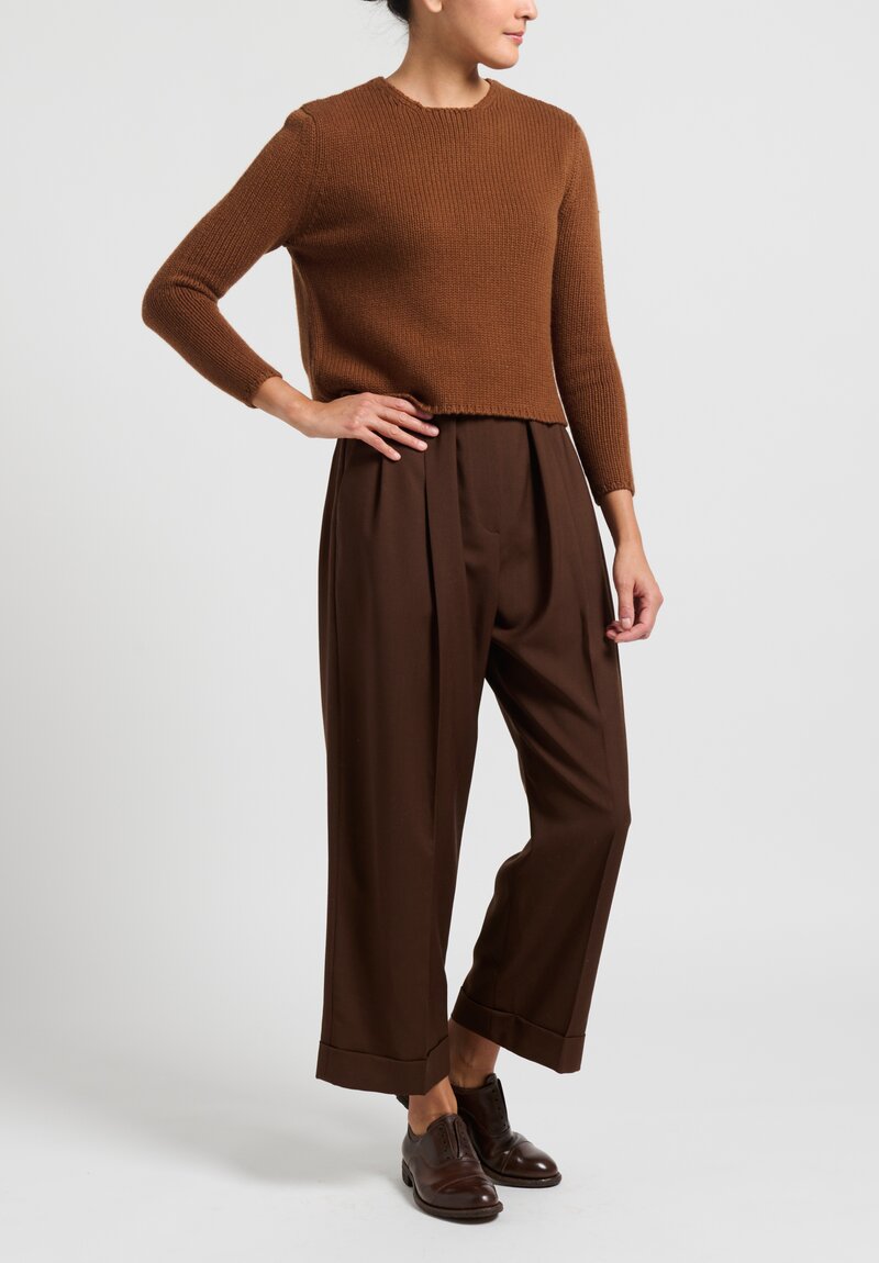 Himalayan Cashmere Cropped Knit Sweater in Syrup Brown	
