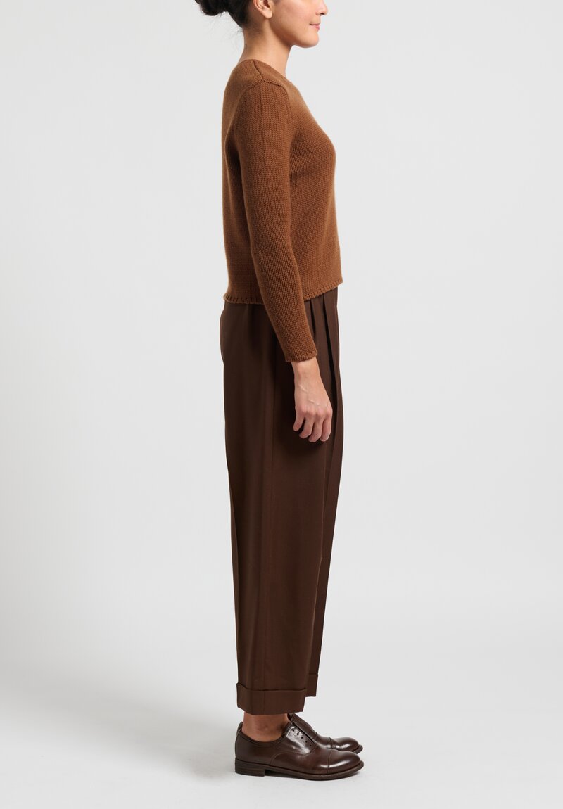 Himalayan Cashmere Cropped Knit Sweater in Syrup Brown	