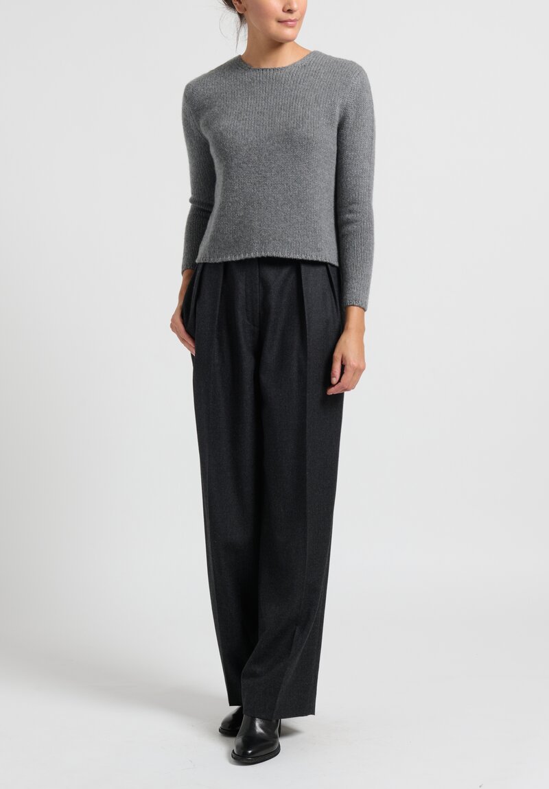 Himalayan Cashmere Cropped Knit Sweater in Thunder Grey	