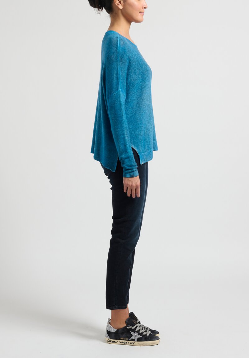 Avant Toi Cashmere Hand-Painted ''Barchetta'' Sweater in Nero/Aqua Blue	