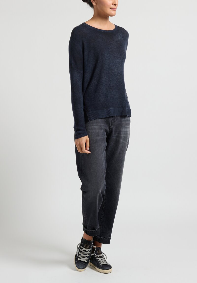 Avant Toi Cashmere Hand-Painted ''Barchetta'' Sweater in Nero/Navy Blue	