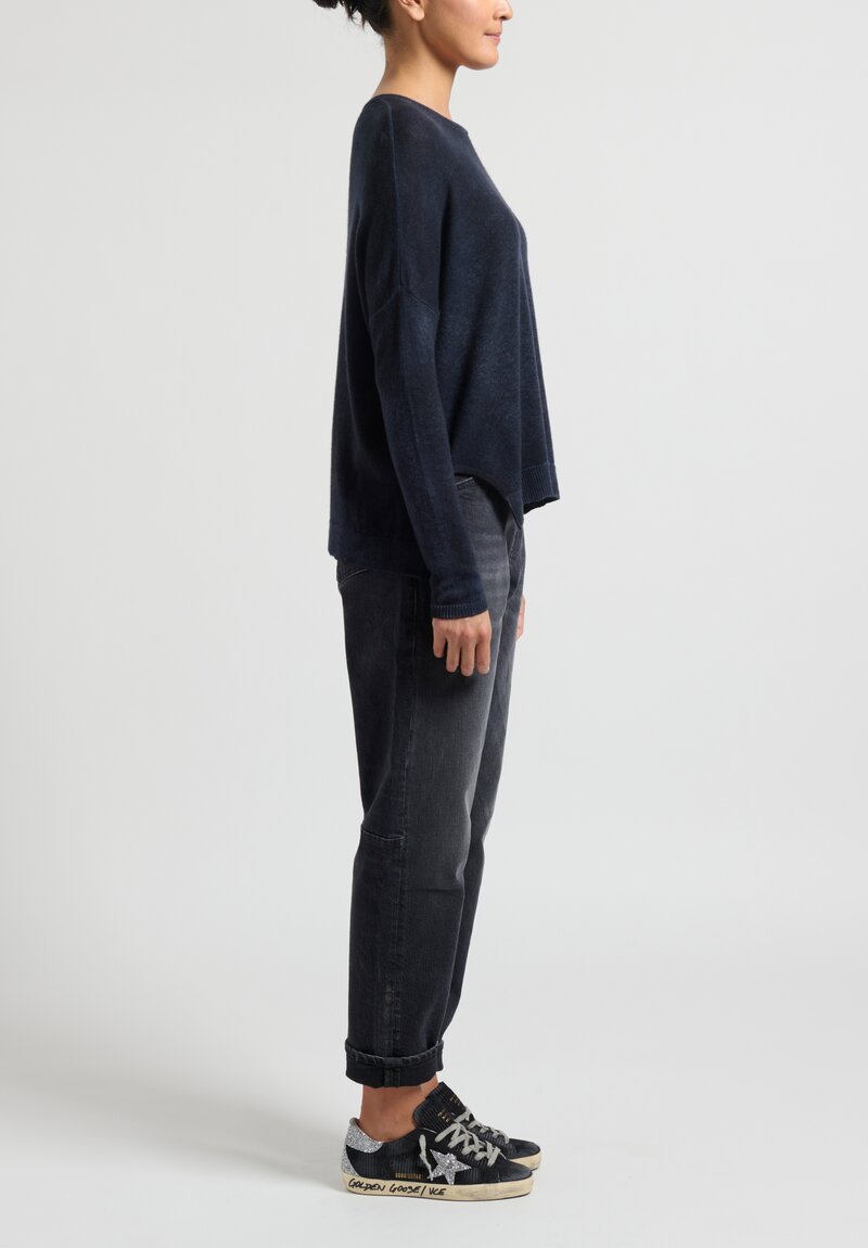 Avant Toi Cashmere Hand-Painted ''Barchetta'' Sweater in Nero/Navy Blue	