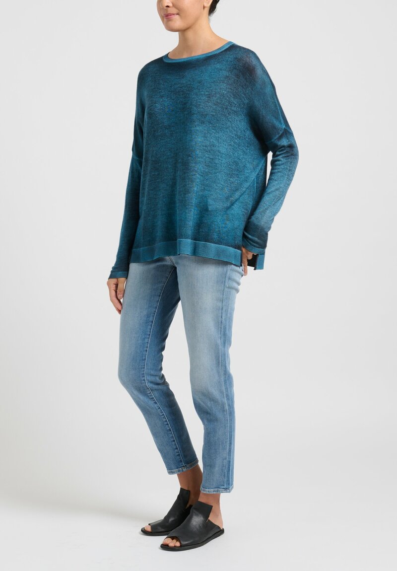 Avant Toi ''Barchetta Spacchi'' Sweater in Nero/Aqua Blue	