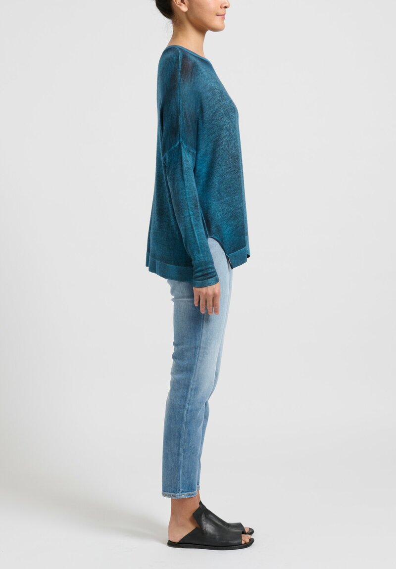 Avant Toi ''Barchetta Spacchi'' Sweater in Nero/Aqua Blue	