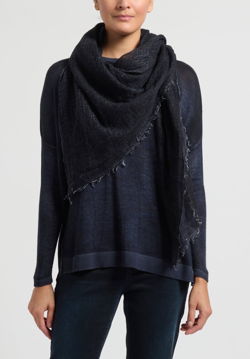 Avant Toi Hand-Painted Cashmere Gauze Scarf in Nero/Navy Blue	