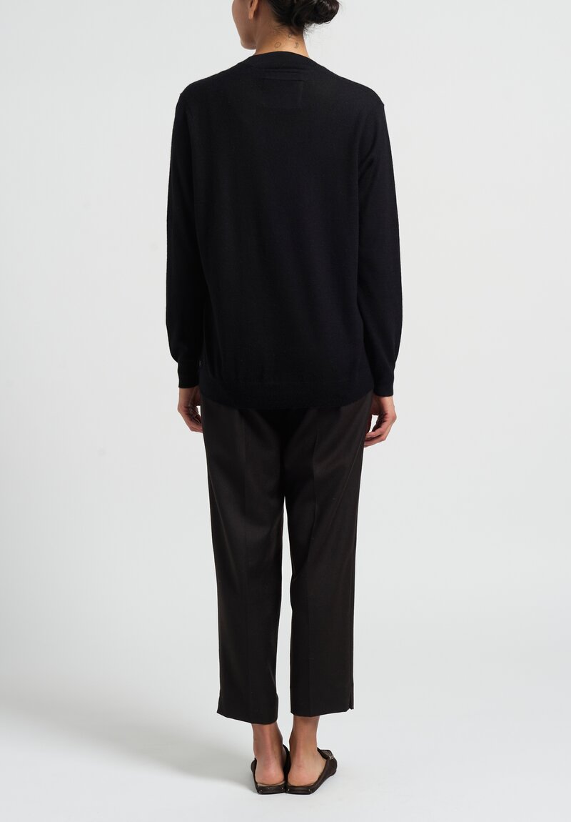Frenckenberger Cashmere Deep V Sweater in Black