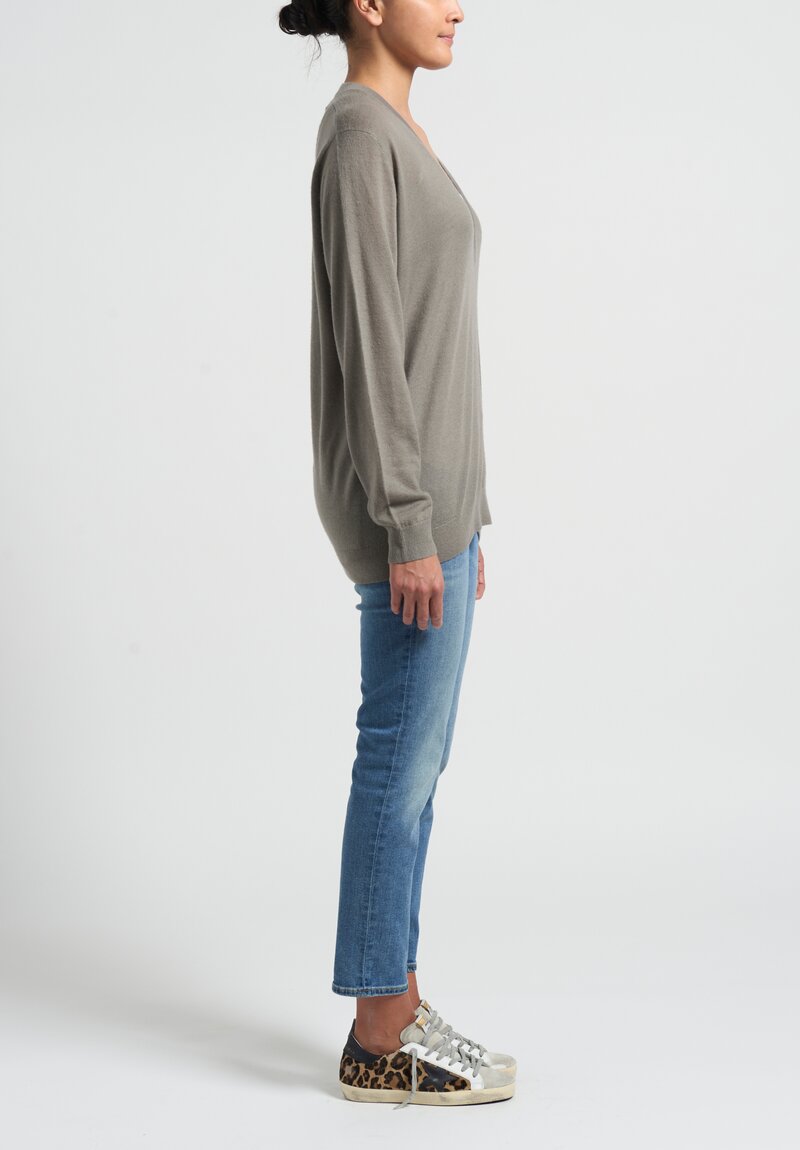 Frenckenberger Cashmere Deep V Sweater in Mole Grey	