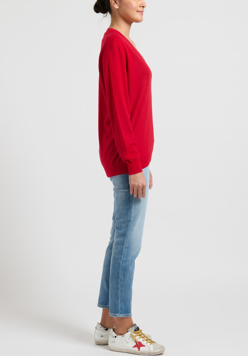 Frenckenberger Cashmere Deep V Sweater in Red