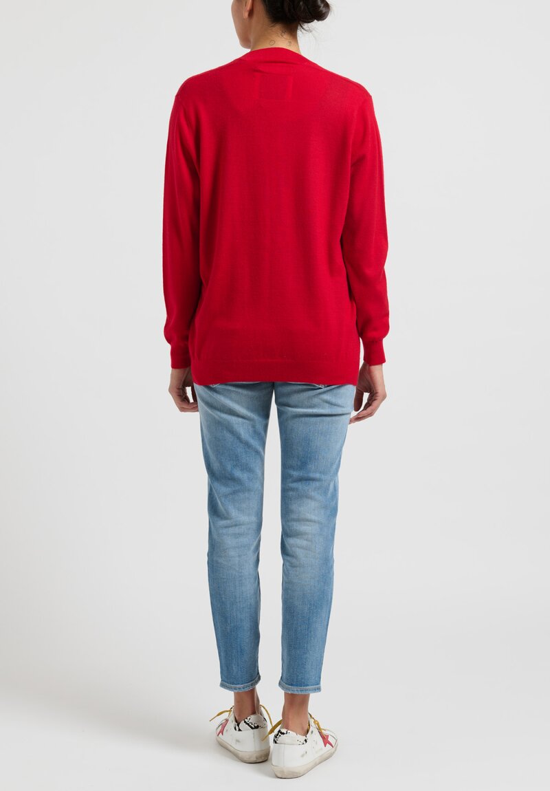 Frenckenberger Cashmere Deep V Sweater in Red
